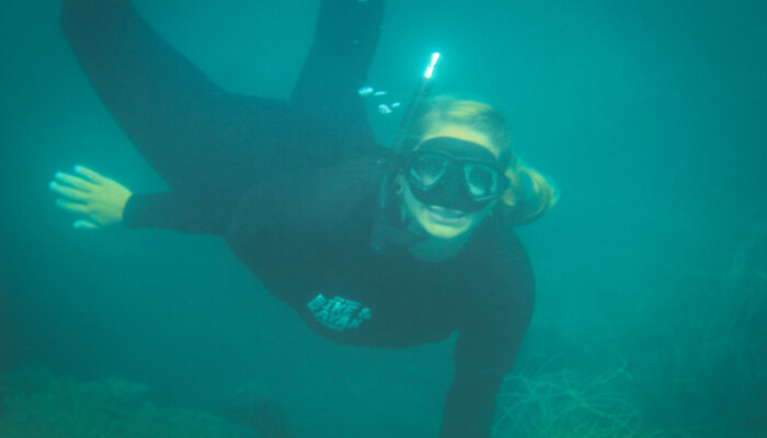 Snorkeler on our san diego snorkel tour that highlights Leopard Sharks