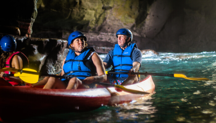Two kayakers in the La Jolla Caves